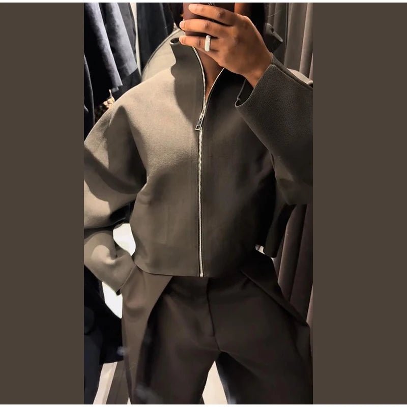 Women's Jacket With Vintage Lapel Zipper And Large Pockets Oversized Casual Spring Ready - SN Wigs & More