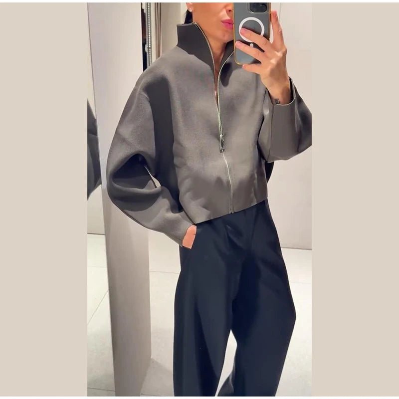 Women's Jacket With Vintage Lapel Zipper And Large Pockets Oversized Casual Spring Ready - SN Wigs & More