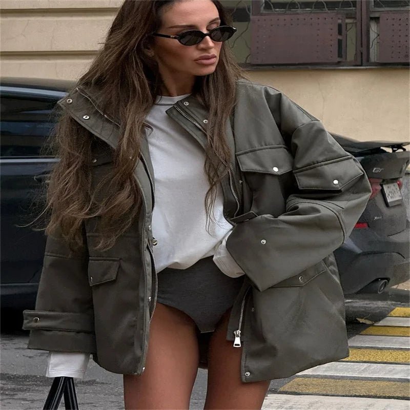 Women's Jacket With Vintage Lapel Zipper And Large Pockets Oversized Casual Spring Ready - SN Wigs & More