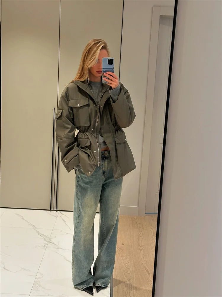 Women's Jacket With Vintage Lapel Zipper And Large Pockets Oversized Casual Spring Ready - SN Wigs & More