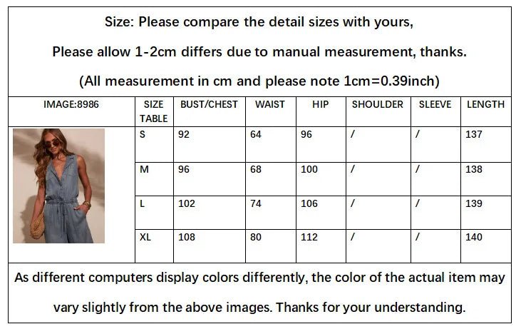 Women's Jumpsuits + Sleeveless Denim Jumpsuit With Pockets And Drawstring + Casual Style - SN Wigs & More