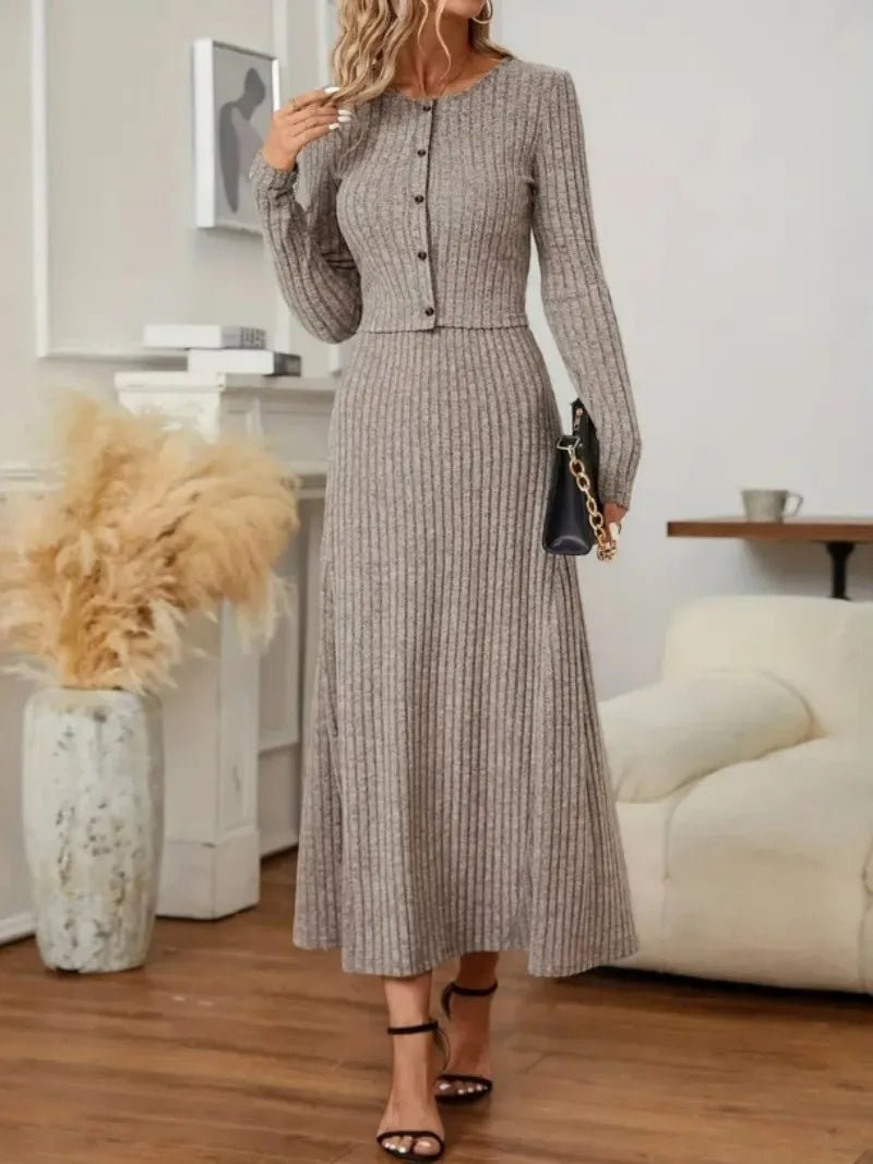 Women's Knit Dress Set - Two - Piece Cardigan And Skirt, Elegant Style - SN Wigs & More