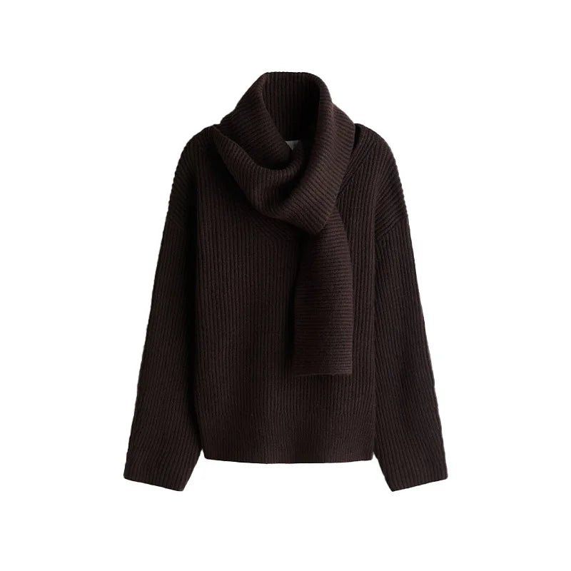 Women’s Knit Sweater With Scarf Collar Thick Knit For Winter Casual Everyday Style - SN Wigs & More