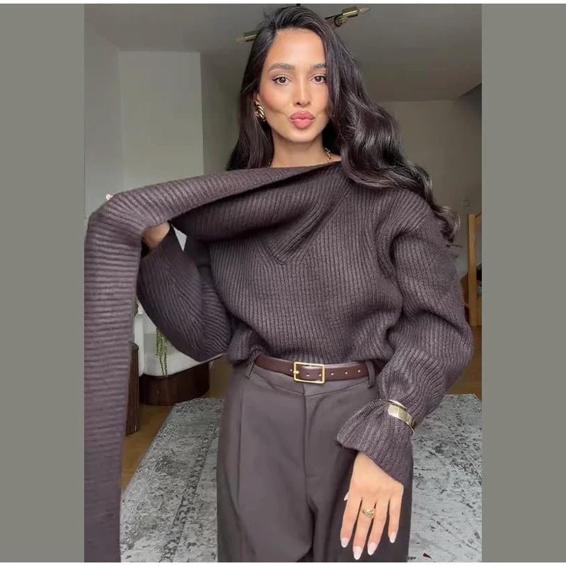Women’s Knit Sweater With Scarf Collar Thick Knit For Winter Casual Everyday Style - SN Wigs & More