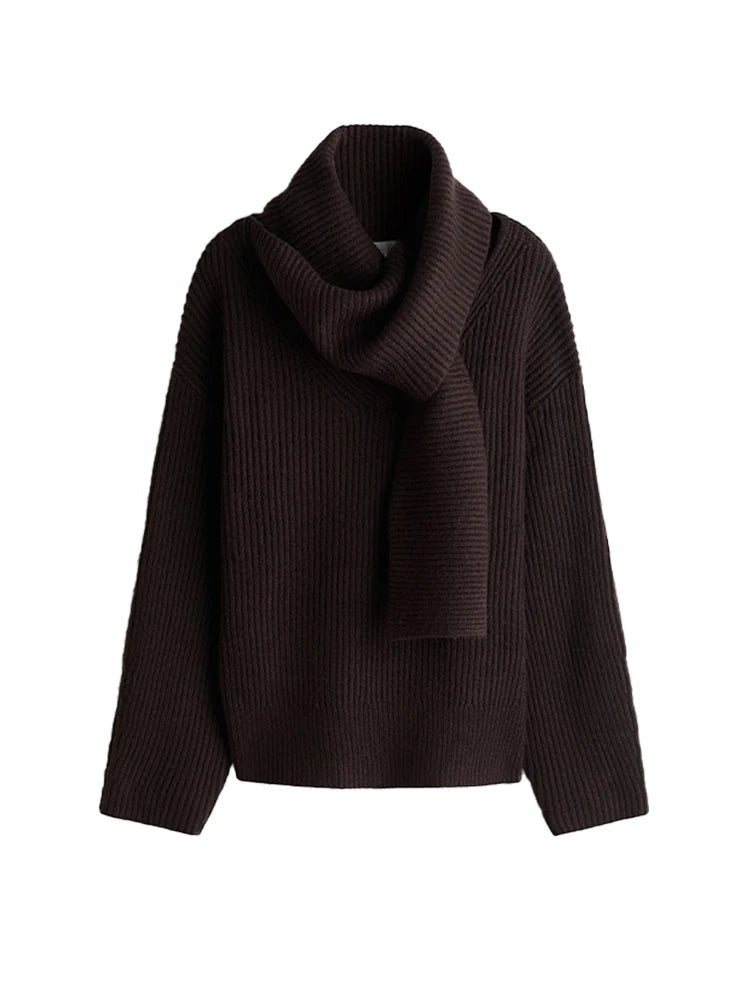 Women’s Knit Sweater With Scarf Collar Thick Knit For Winter Casual Everyday Style - SN Wigs & More