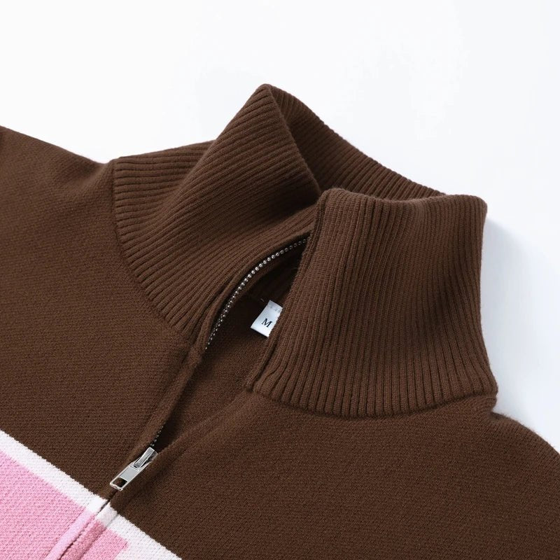 Women's Knit Sweater With Stand Collar And Zipper - Y2K Style - SN Wigs & More