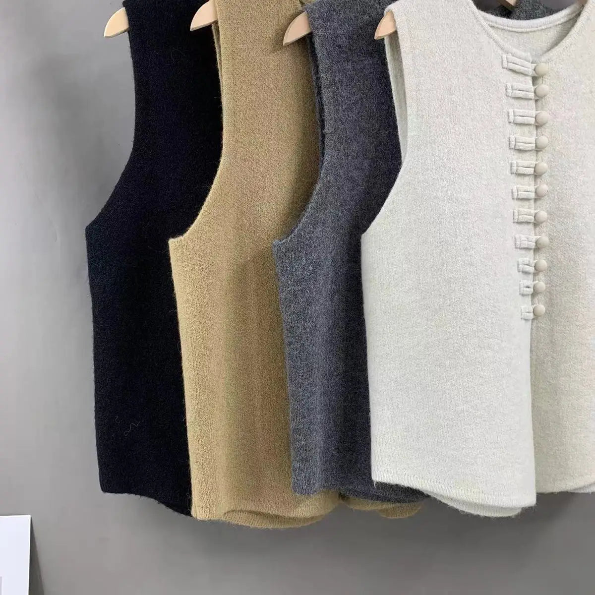 Women's Knit Vest - Frog Button Detail - Versatile Everyday Wear, Loose Fit Autumn Style - SN Wigs & More