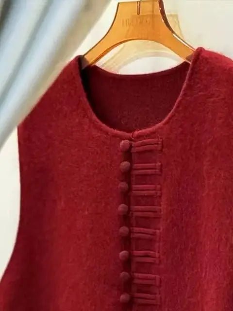 Women's Knit Vest - Frog Button Detail - Versatile Everyday Wear, Loose Fit Autumn Style - SN Wigs & More
