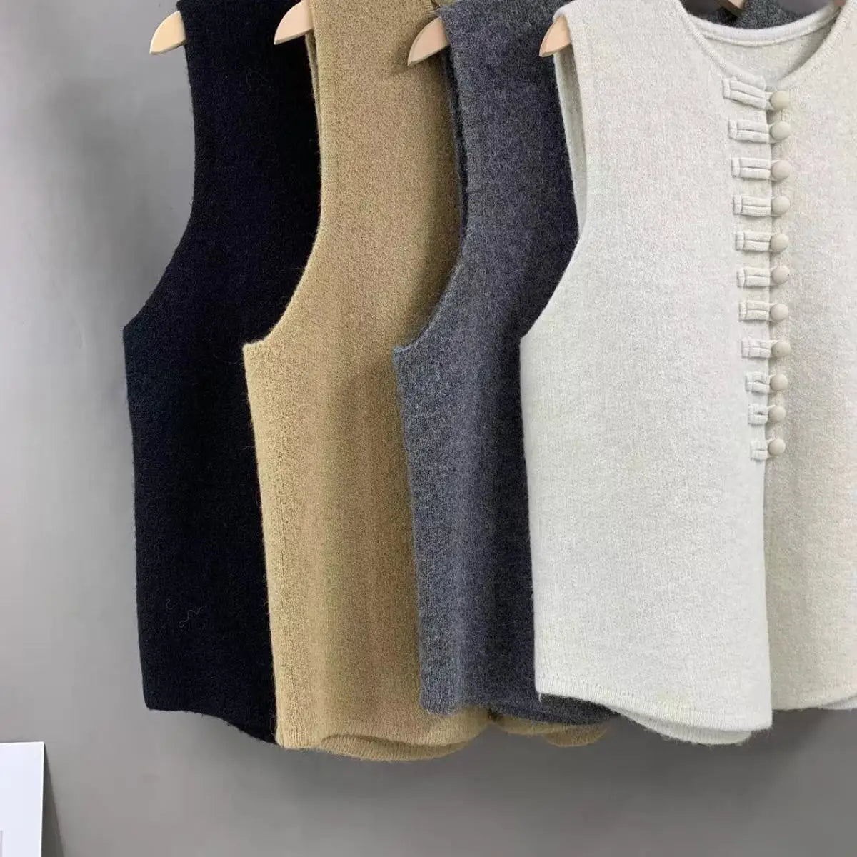 Women's Knit Vest - Frog Button Detail - Versatile Everyday Wear, Loose Fit Autumn Style - SN Wigs & More