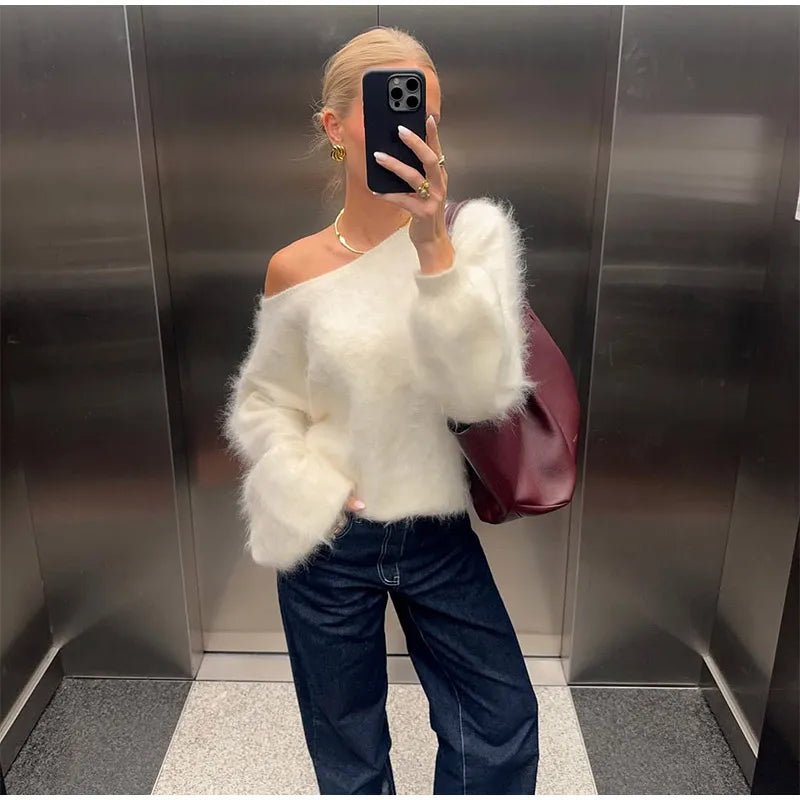 Women's Knitwear Off Shoulder Lightweight Loose Fit Soft Cozy Autumn Street Style - SN Wigs & More