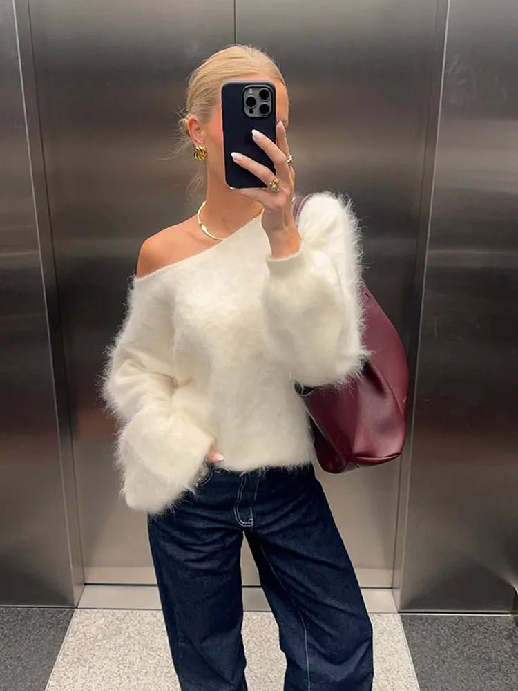 Women's Knitwear Off Shoulder Lightweight Loose Fit Soft Cozy Autumn Street Style - SN Wigs & More