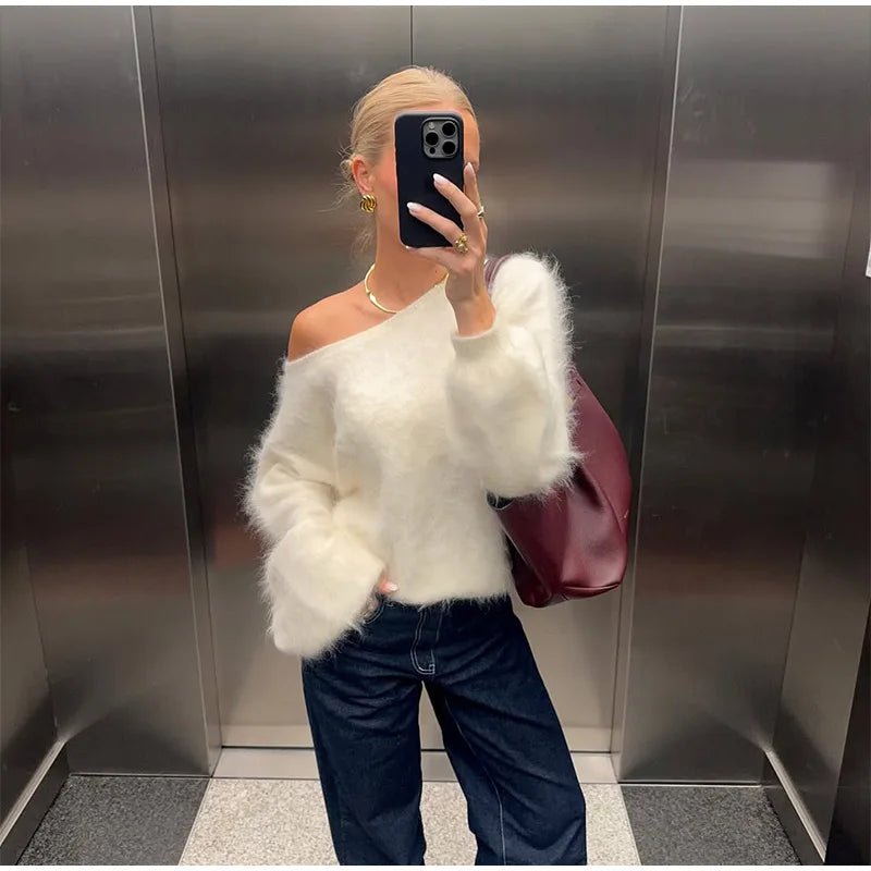 Women's Knitwear Off Shoulder Lightweight Loose Fit Soft Cozy Autumn Street Style - SN Wigs & More