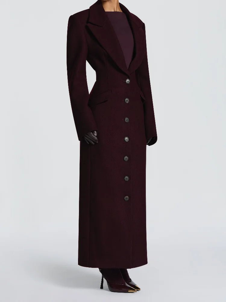 Womens Long Coat With Slim V - Neck And Single - Breasted Front Belt For Everyday Office Wear – Timeless Winter Style - SN Wigs & More