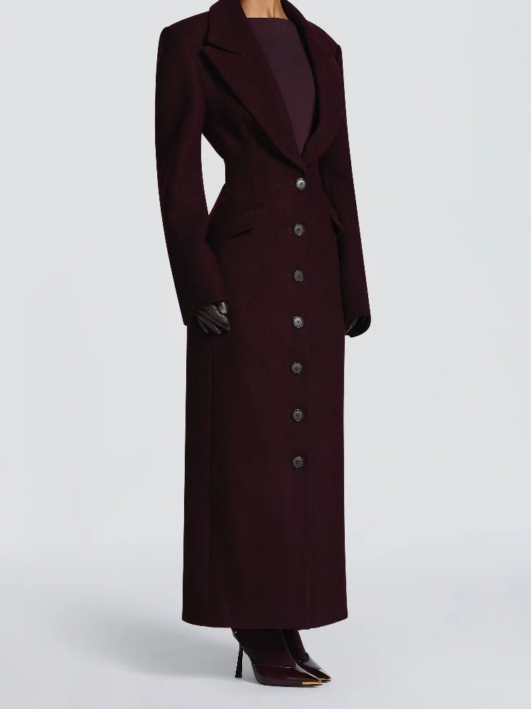 Womens Long Coat With Slim V - Neck And Single - Breasted Front Belt For Everyday Office Wear – Timeless Winter Style - SN Wigs & More