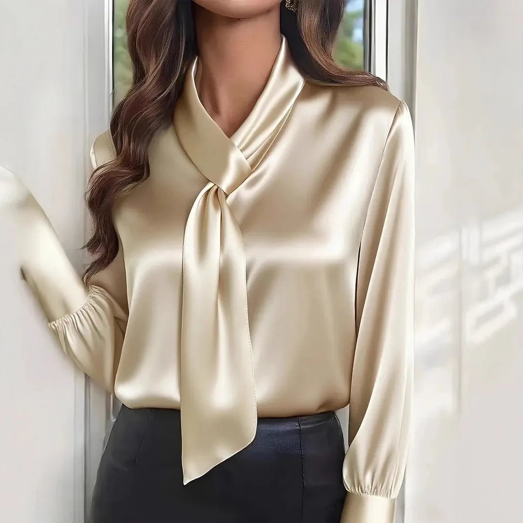 Women's Long Sleeve Blouse Sailor Collar V - Neck White - Elegant Office Wear For Professionals - SN Wigs & More