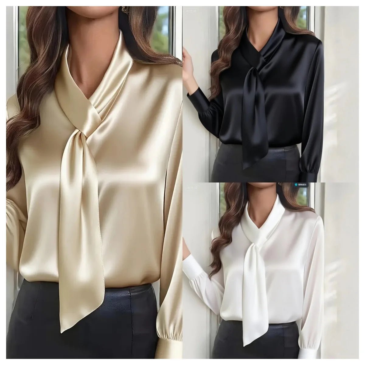 Women's Long Sleeve Blouse Sailor Collar V - Neck White - Elegant Office Wear For Professionals - SN Wigs & More