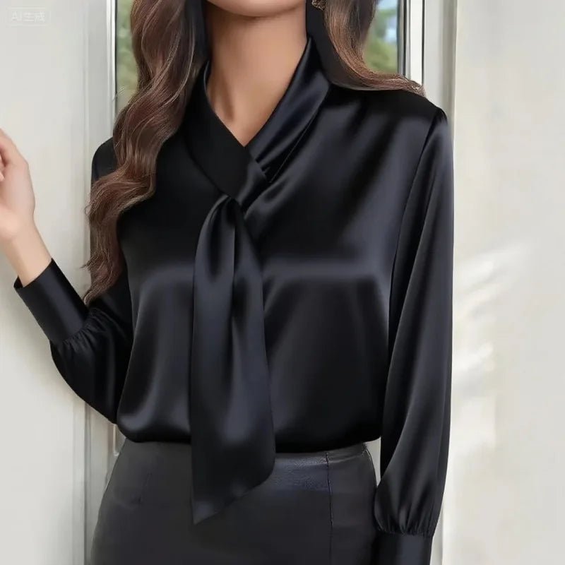 Women's Long Sleeve Blouse Sailor Collar V - Neck White - Elegant Office Wear For Professionals - SN Wigs & More