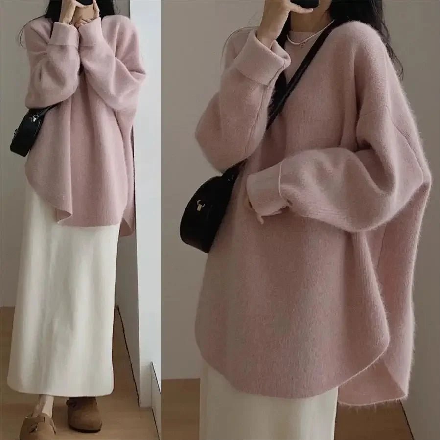 Women’s Long Sleeve Knitted Pullover - O - Neck, Slight Stretch, Heavyweight Knit - Casual Autumn Style - SN Wigs & More