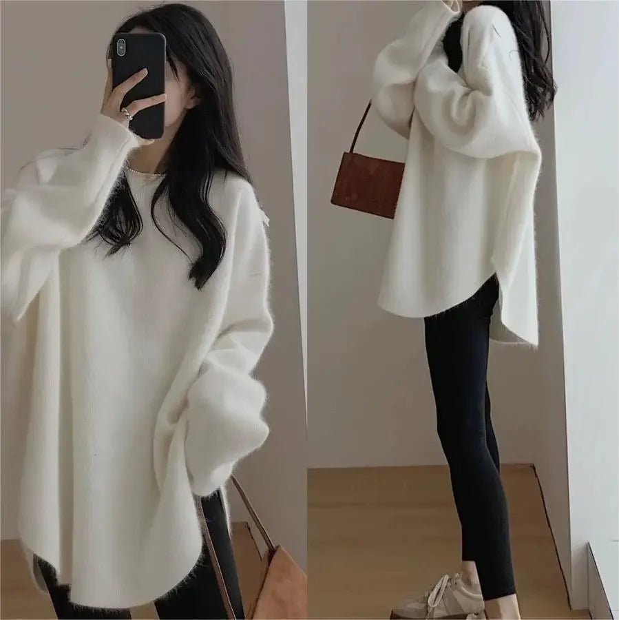 Women’s Long Sleeve Knitted Pullover - O - Neck, Slight Stretch, Heavyweight Knit - Casual Autumn Style - SN Wigs & More