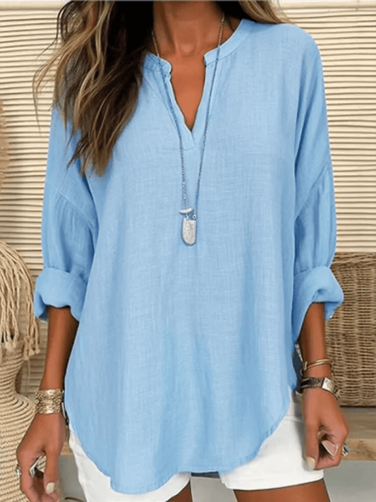 Women's Long Sleeve V - Neck T-Shirt – Loose Fit Casual Office Elegant Modern Style - SN Wigs & More
