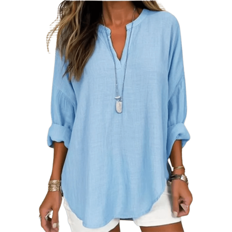 Women's Long Sleeve V - Neck T-Shirt – Loose Fit Casual Office Elegant Modern Style - SN Wigs & More
