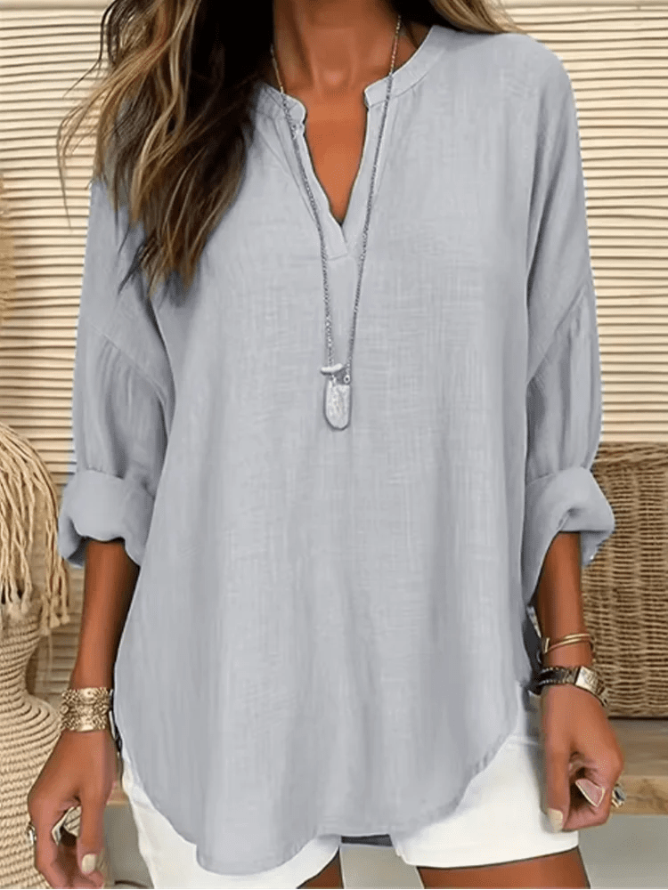 Women's Long Sleeve V - Neck T-Shirt – Loose Fit Casual Office Elegant Modern Style - SN Wigs & More