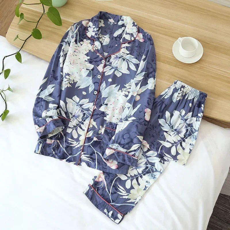 Women's Loungewear Set – Floral Print Viscose Draped Silky Feel – Relaxed Homewear - SN Wigs & More