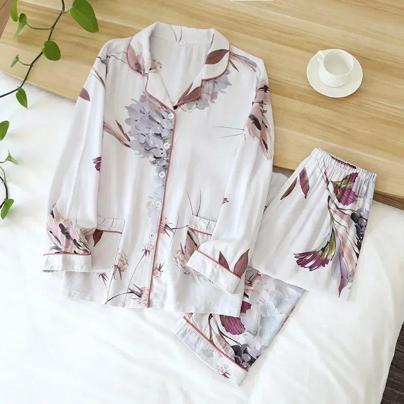 Women's Loungewear Set – Floral Print Viscose Draped Silky Feel – Relaxed Homewear - SN Wigs & More
