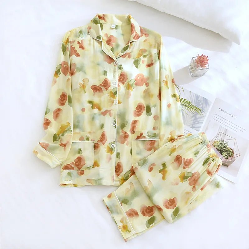 Women's Loungewear Set – Floral Print Viscose Draped Silky Feel – Relaxed Homewear - SN Wigs & More