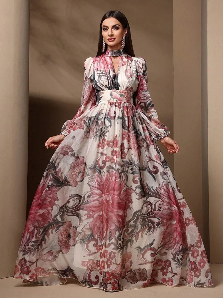 Women's Maxi Dress – Floral Allover Print Cutout Details With Tie Back – Casual Elegant Summer - SN Wigs & More