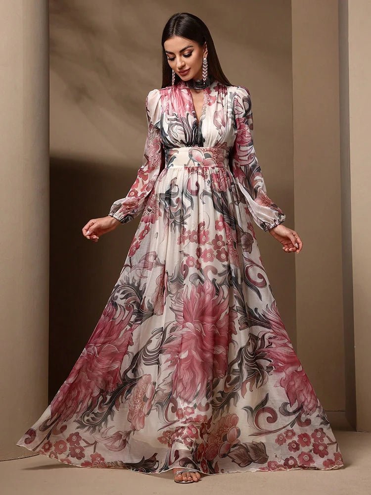 Women's Maxi Dress – Floral Allover Print Cutout Details With Tie Back – Casual Elegant Summer - SN Wigs & More