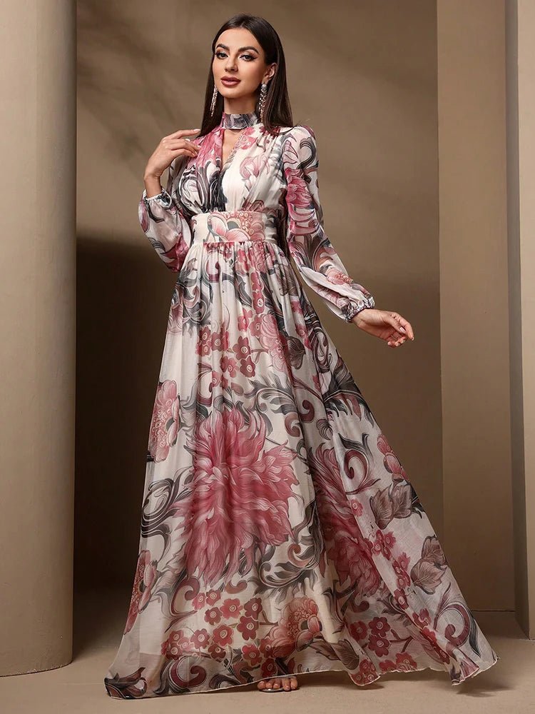 Women's Maxi Dress – Floral Allover Print Cutout Details With Tie Back – Casual Elegant Summer - SN Wigs & More