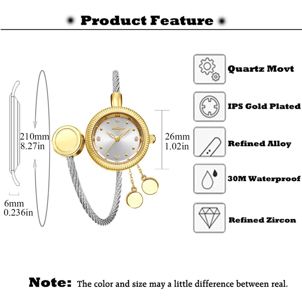 Womens Mini Watch + Battery Powered Gold Tone Open Band + Casual Everyday Classic Style - SN Wigs & More