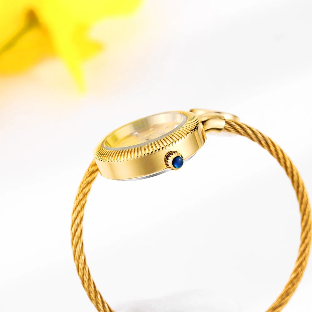 Womens Mini Watch + Battery Powered Gold Tone Open Band + Casual Everyday Classic Style - SN Wigs & More