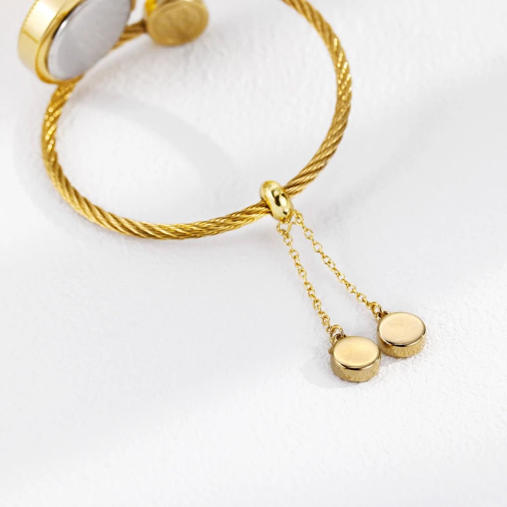 Womens Mini Watch + Battery Powered Gold Tone Open Band + Casual Everyday Classic Style - SN Wigs & More