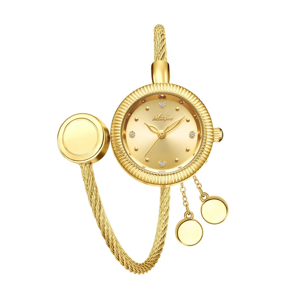 Womens Mini Watch + Battery Powered Gold Tone Open Band + Casual Everyday Classic Style - SN Wigs & More