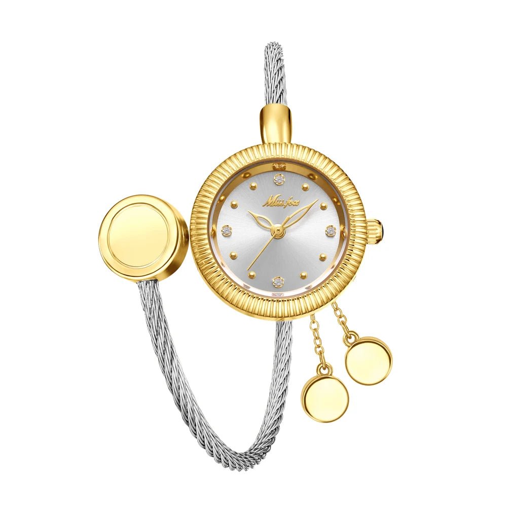 Womens Mini Watch + Battery Powered Gold Tone Open Band + Casual Everyday Classic Style - SN Wigs & More