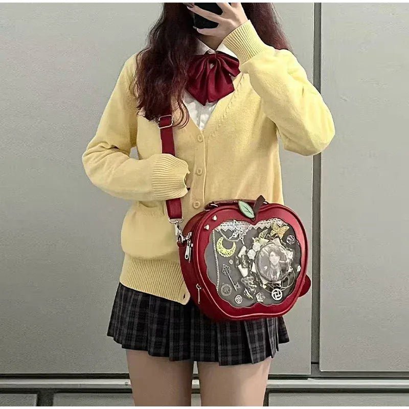 Women's multifunction handbag cute sweet apple shape fashion design large capacity handbag new versatile niche transparent bag - SN Wigs & More