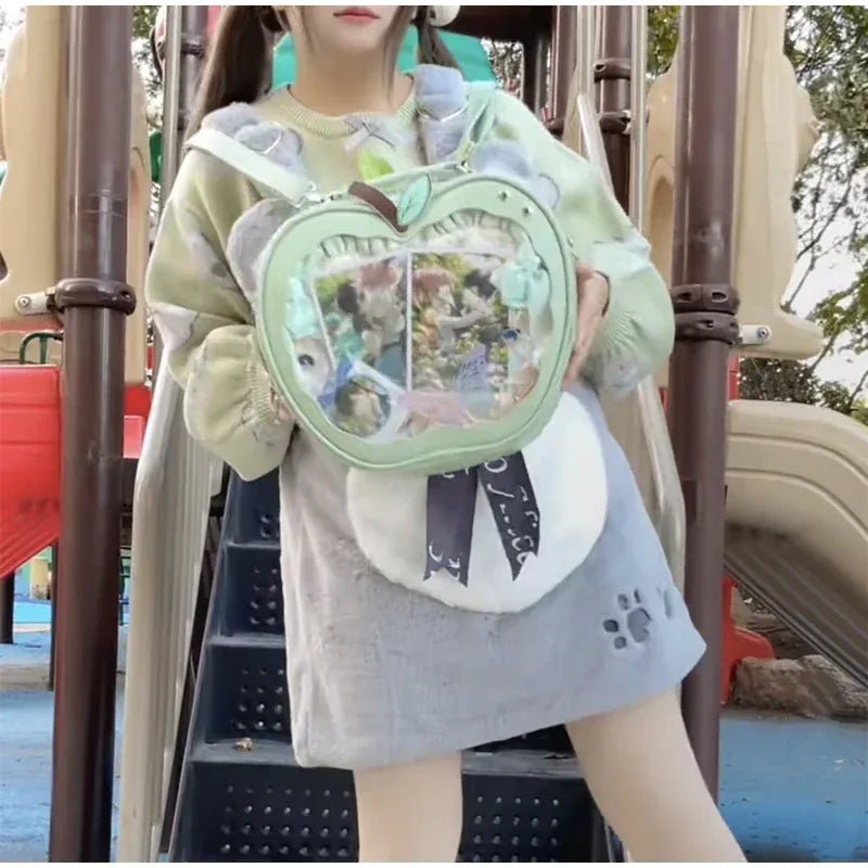 Women's multifunction handbag cute sweet apple shape fashion design large capacity handbag new versatile niche transparent bag - SN Wigs & More