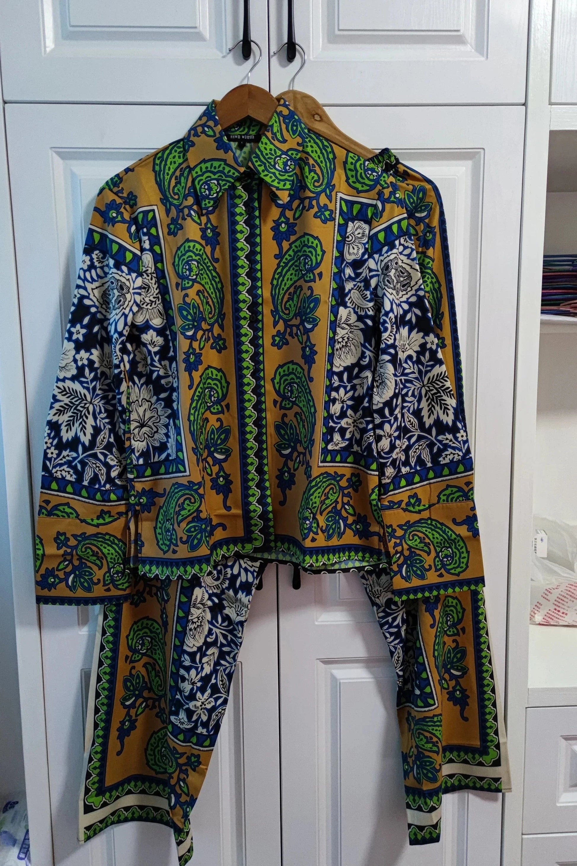 Women's Pajama Top + Turn - Down Collar + Two - Tone Green White Print All - Match Style For Every Occasion - SN Wigs & More