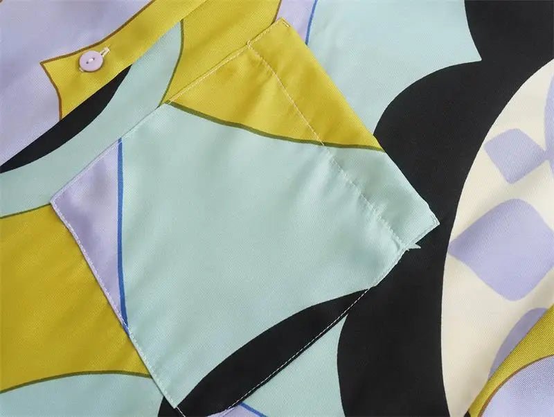 Women's Pajama Top + Turn - Down Collar + Two - Tone Green White Print All - Match Style For Every Occasion - SN Wigs & More