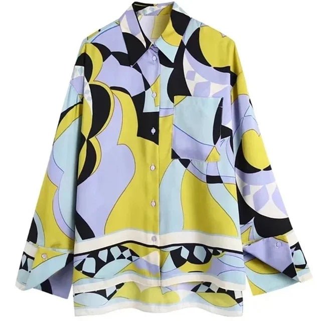 Women's Pajama Top + Turn - Down Collar + Two - Tone Green White Print All - Match Style For Every Occasion - SN Wigs & More