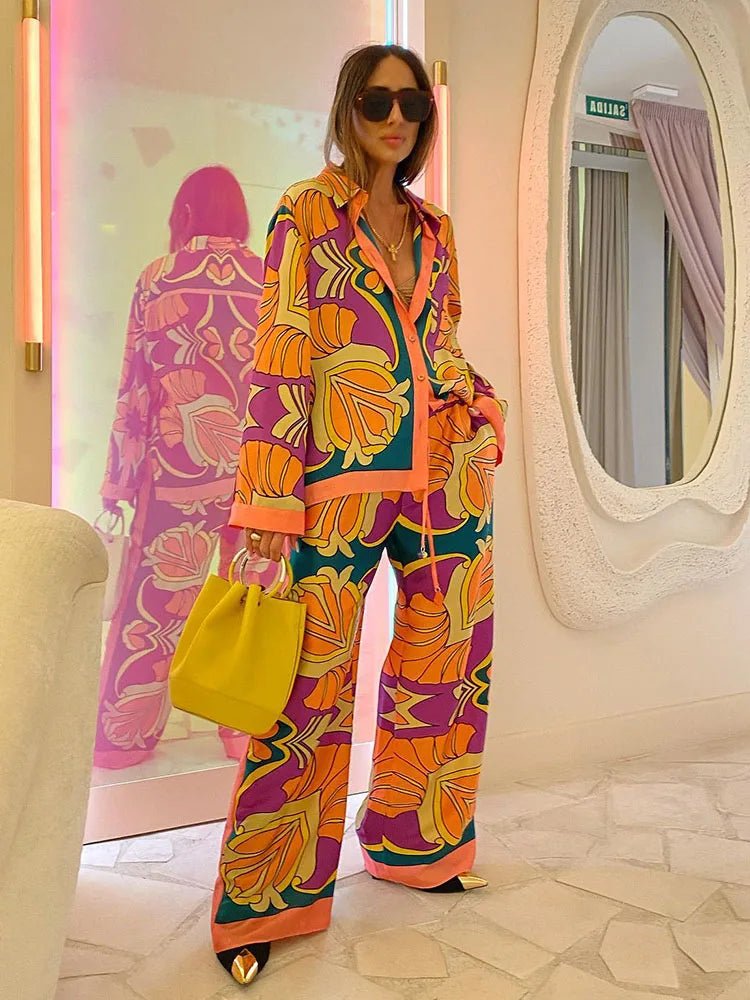 Women's Pajama Top + Turn - Down Collar + Two - Tone Green White Print All - Match Style For Every Occasion - SN Wigs & More