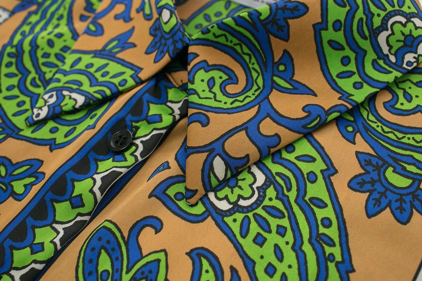 Women's Pajama Top + Turn - Down Collar + Two - Tone Green White Print All - Match Style For Every Occasion - SN Wigs & More
