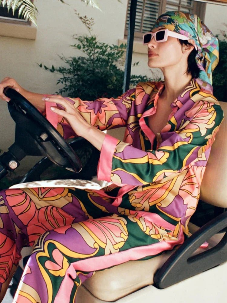 Women's Pajama Top + Turn - Down Collar + Two - Tone Green White Print All - Match Style For Every Occasion - SN Wigs & More