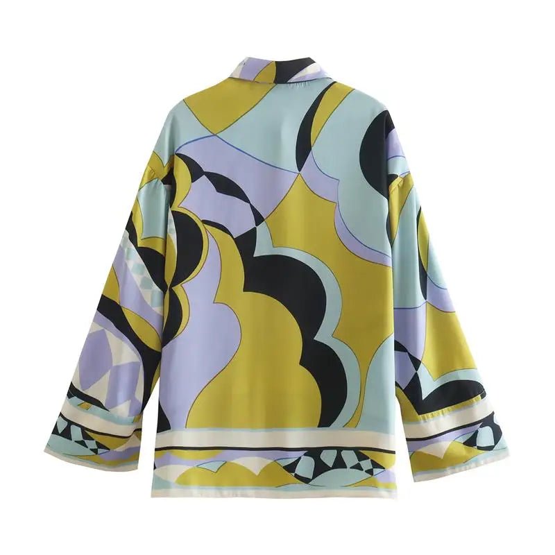 Women's Pajama Top + Turn - Down Collar + Two - Tone Green White Print All - Match Style For Every Occasion - SN Wigs & More