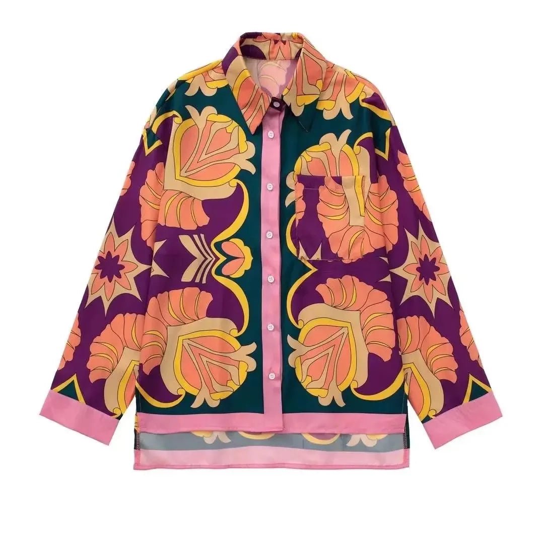 Women's Pajama Top + Turn - Down Collar + Two - Tone Green White Print All - Match Style For Every Occasion - SN Wigs & More