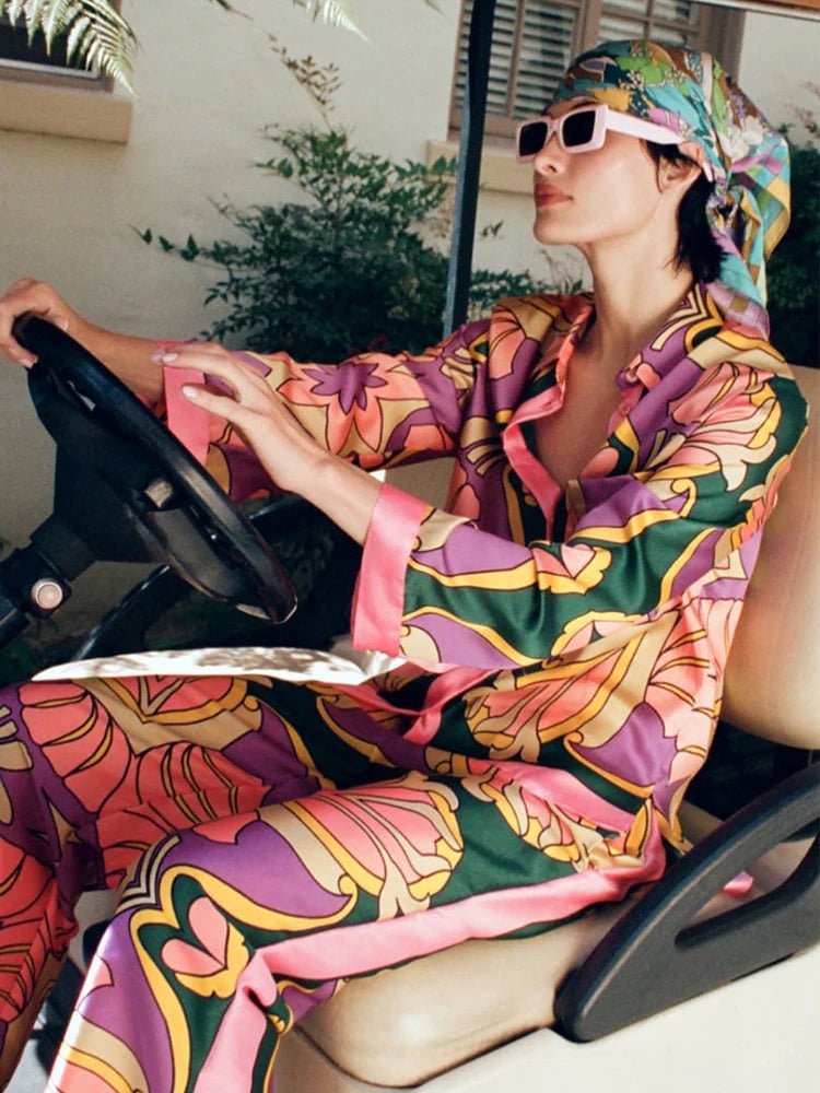 Women's Pajama Top + Turn - Down Collar + Two - Tone Green White Print All - Match Style For Every Occasion - SN Wigs & More