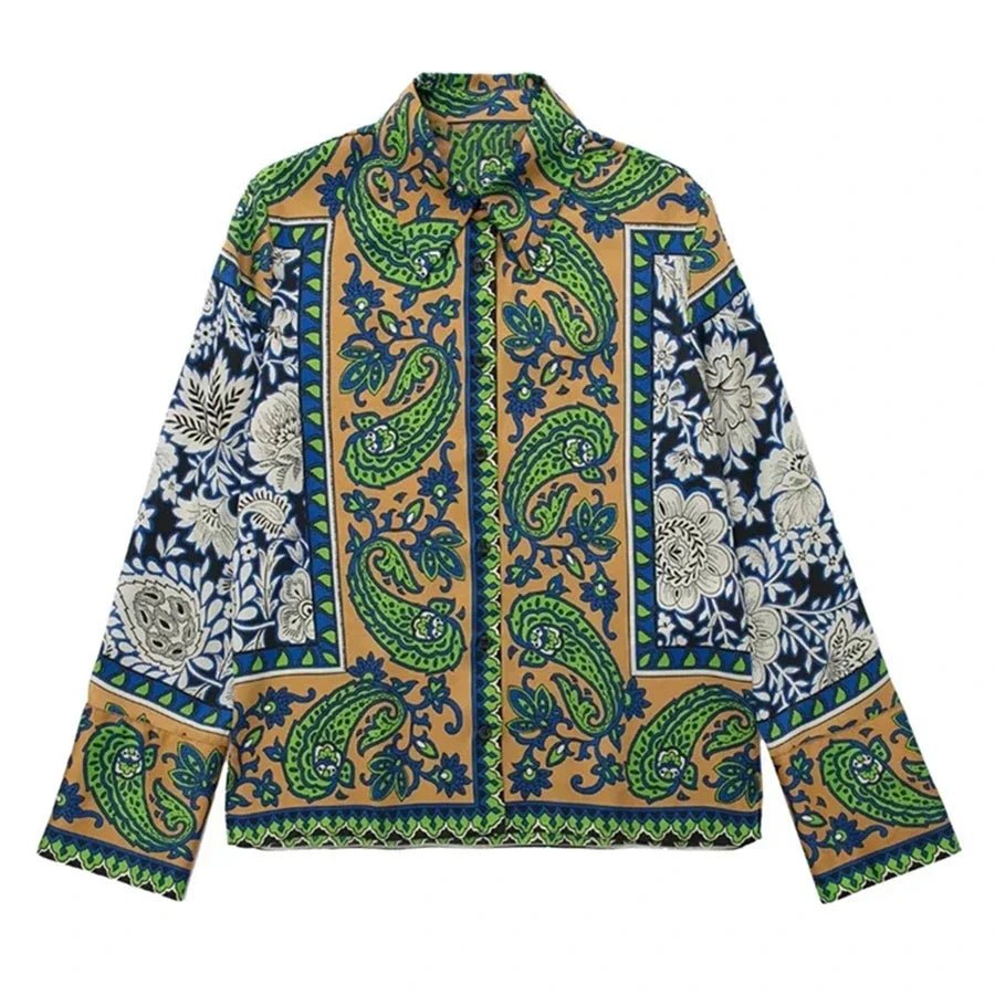Women's Pajama Top + Turn - Down Collar + Two - Tone Green White Print All - Match Style For Every Occasion - SN Wigs & More