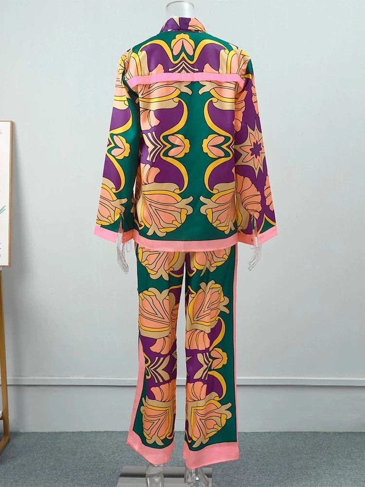 Women's Pajama Top + Turn - Down Collar + Two - Tone Green White Print All - Match Style For Every Occasion - SN Wigs & More
